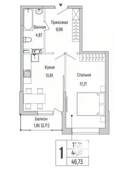 1-к квартира, вторичка, 47м2, 5/9 этаж