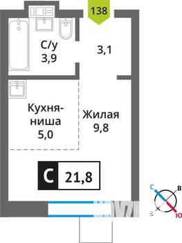 Студия квартира, вторичка, 22м2, 2/9 этаж