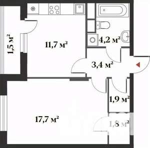 1-к квартира, вторичка, 42м2, 3/6 этаж