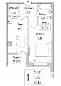 1-к квартира, вторичка, 41м2, 6/9 этаж