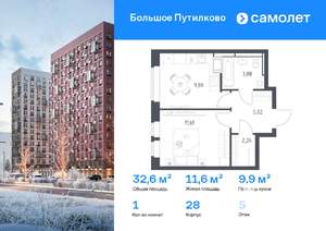 1-к квартира, вторичка, 33м2, 5/25 этаж