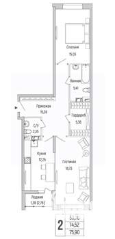 2-к квартира, вторичка, 76м2, 8/9 этаж