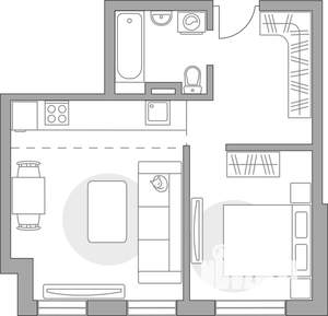 2-к квартира, строящийся дом, 40м2, 1/6 этаж