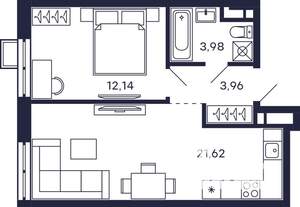 1-к квартира, строящийся дом, 43м2, 28/28 этаж