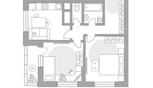 2-к квартира, строящийся дом, 55м2, 20/23 этаж