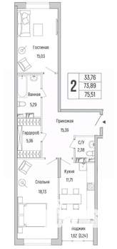 2-к квартира, вторичка, 76м2, 2/9 этаж