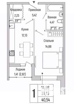 1-к квартира, вторичка, 41м2, 4/9 этаж
