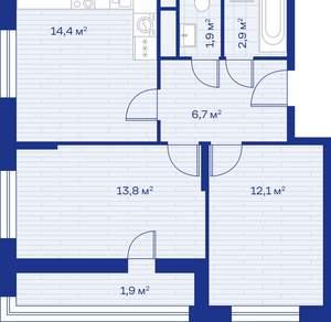2-к квартира, вторичка, 54м2, 7/12 этаж