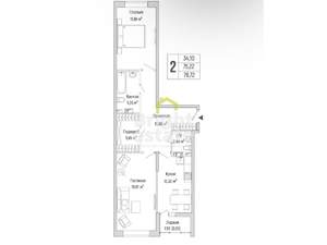 2-к квартира, вторичка, 75м2, 5/10 этаж