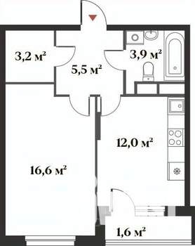 1-к квартира, вторичка, 42м2, 6/6 этаж