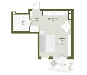 Студия квартира, вторичка, 31м2, 3/8 этаж
