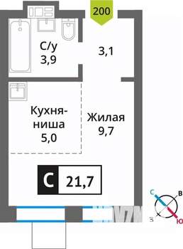 Студия квартира, вторичка, 22м2, 9/9 этаж