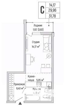 Студия квартира, вторичка, 32м2, 9/9 этаж