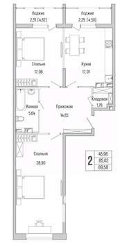2-к квартира, вторичка, 90м2, 8/9 этаж