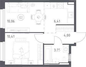 1-к квартира, строящийся дом, 35м2, 14/24 этаж