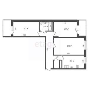 3-к квартира, вторичка, 74м2, 2/7 этаж