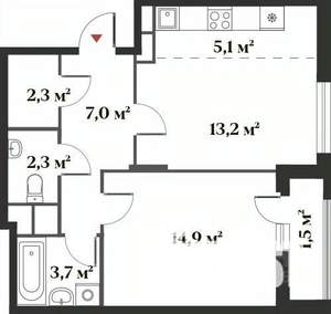 2-к квартира, вторичка, 50м2, 1/6 этаж