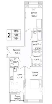 2-к квартира, вторичка, 76м2, 3/9 этаж