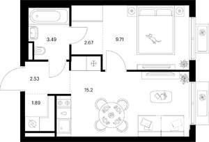 1-к квартира, вторичка, 35м2, 6/9 этаж