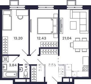 2-к квартира, вторичка, 63м2, 22/28 этаж
