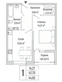 1-к квартира, вторичка, 45м2, 2/9 этаж