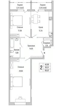 2-к квартира, вторичка, 90м2, 2/9 этаж