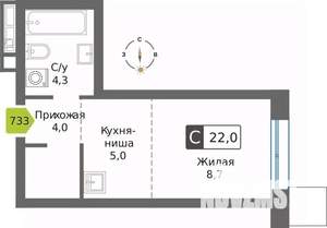 Студия квартира, вторичка, 22м2, 27/32 этаж