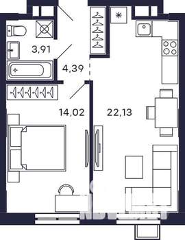 1-к квартира, вторичка, 44м2, 15/28 этаж