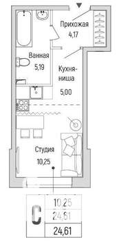 Студия квартира, вторичка, 25м2, 1/9 этаж