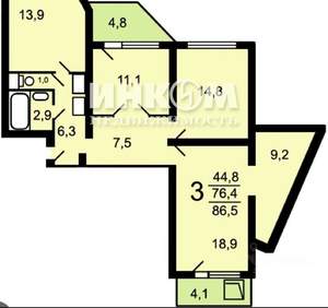 3-к квартира, вторичка, 90м2, 11/26 этаж