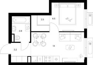 1-к квартира, вторичка, 32м2, 7/9 этаж