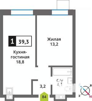 1-к квартира, вторичка, 39м2, 4/9 этаж