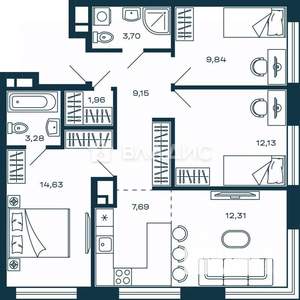 3-к квартира, вторичка, 75м2, 20/25 этаж