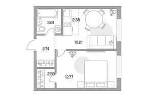 2-к квартира, строящийся дом, 34м2, 8/14 этаж