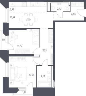 2-к квартира, строящийся дом, 65м2, 4/30 этаж