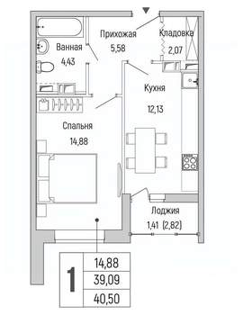 1-к квартира, вторичка, 41м2, 5/9 этаж