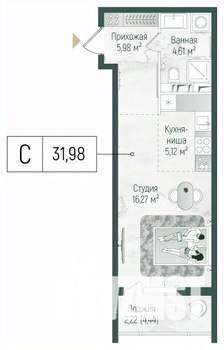 Студия квартира, вторичка, 34м2, 8/10 этаж