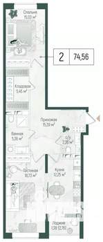 2-к квартира, вторичка, 76м2, 5/10 этаж