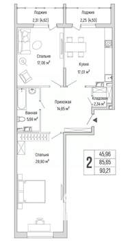 2-к квартира, вторичка, 90м2, 4/9 этаж