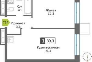 1-к квартира, вторичка, 39м2, 27/32 этаж