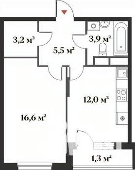 1-к квартира, вторичка, 42м2, 4/6 этаж
