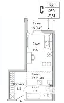 Студия квартира, вторичка, 32м2, 6/9 этаж