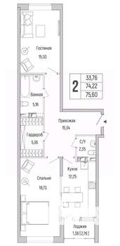 2-к квартира, вторичка, 76м2, 9/9 этаж