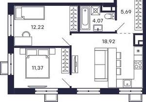 2-к квартира, строящийся дом, 52м2, 20/28 этаж