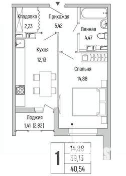1-к квартира, вторичка, 41м2, 4/9 этаж