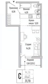 Студия квартира, вторичка, 32м2, 9/9 этаж