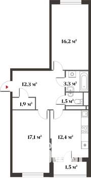 2-к квартира, вторичка, 65м2, 3/6 этаж