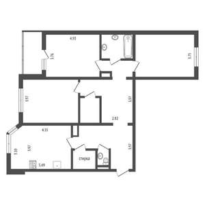 3-к квартира, вторичка, 76м2, 11/17 этаж