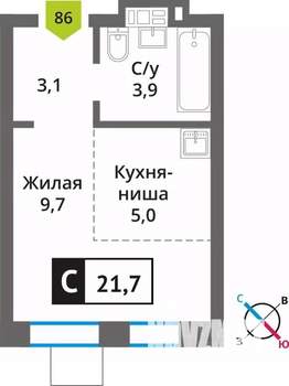 Студия квартира, вторичка, 22м2, 5/9 этаж