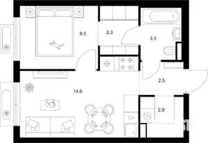 1-к квартира, вторичка, 35м2, 5/9 этаж